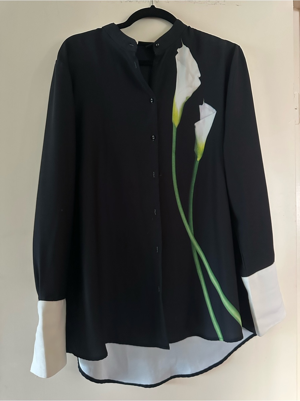 Victoria Beckham Black Blouse with White Calla Lily Print